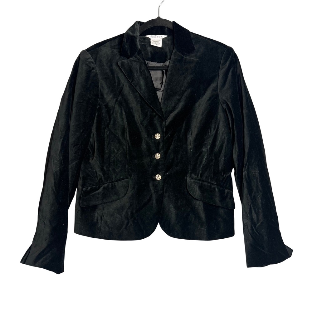 GEORGE Black Velvet Blazer Jacket Womens‎ Size 14 Jeweled Buttons Whimsigoth